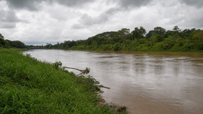 Rio Acre em Rio Branco durante período de aumento das chuvas, com margem ribeirinha e vegetação amazônica ao fundo